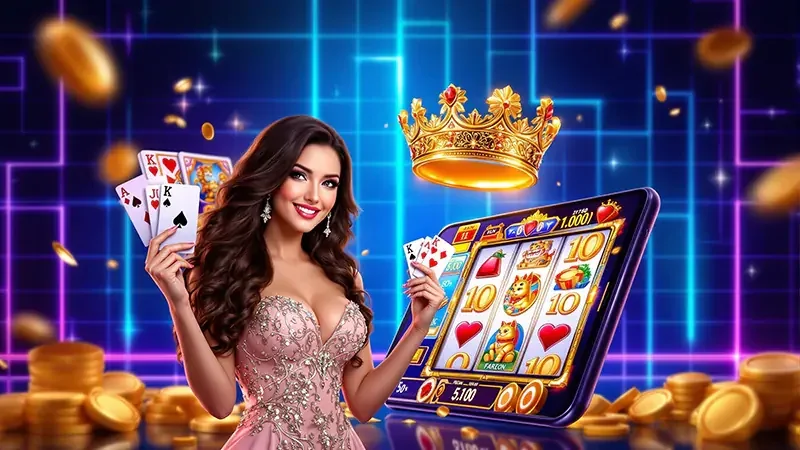 Ilustrasi layar permainan slot bertema dengan reel digital